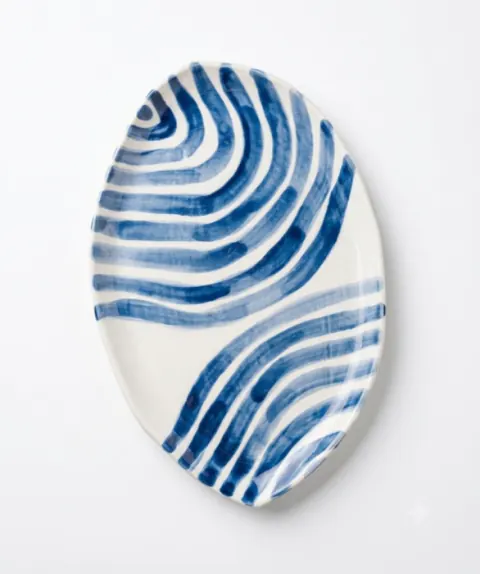 Apotypómata hand-painted blue wave ceramic serving plate