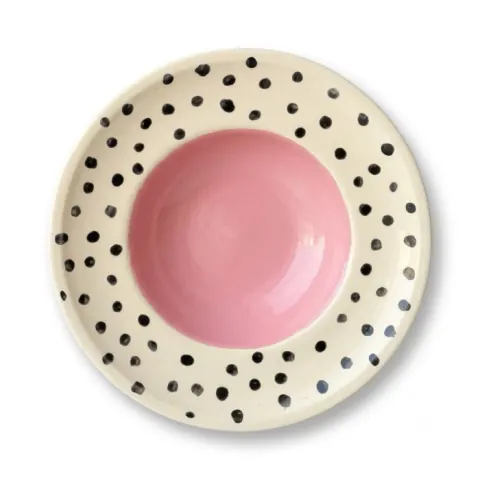 Koukkída polka-dot ceramic soup plate with blush pink centre