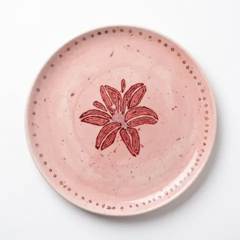 Krínos hand-painted lily ceramic dinner plate in blush pink